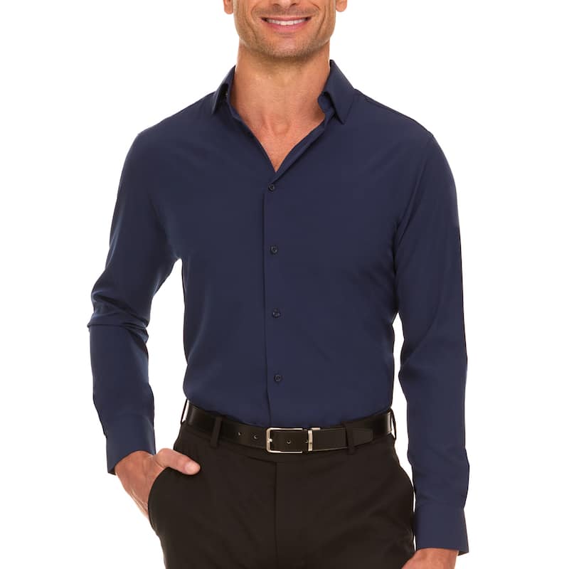 Nautica Men's Wrinkle-Resistant Performance Dress Shirt - Slim Fit - L 32/33 - Estate Blue Solid
