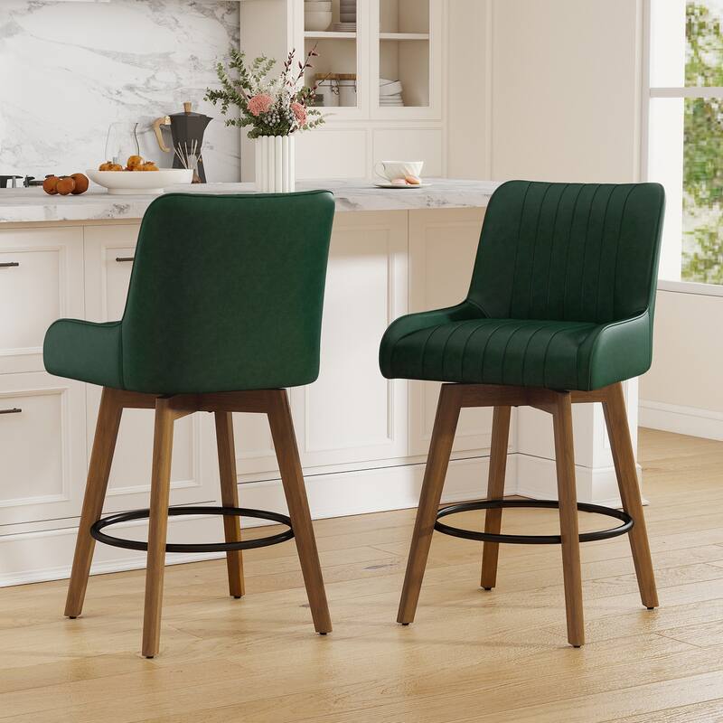 26" Upholstered Counter Height Swivel Bar Stool with Solid Wood Legs - 38.8"H x 20.5"W x 21.7"D