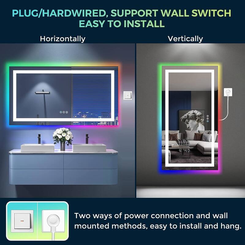 LED & RGB Lighted Anti-Fog Temperd Glass Wall Bathroom Vanity Mirror