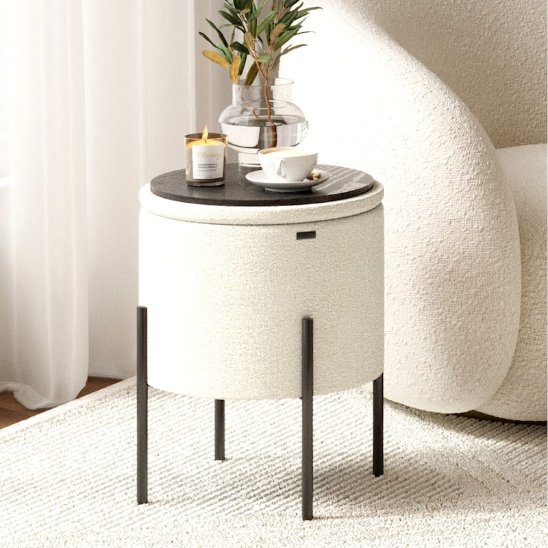 Empyrean Round Ottoman with Storage - White