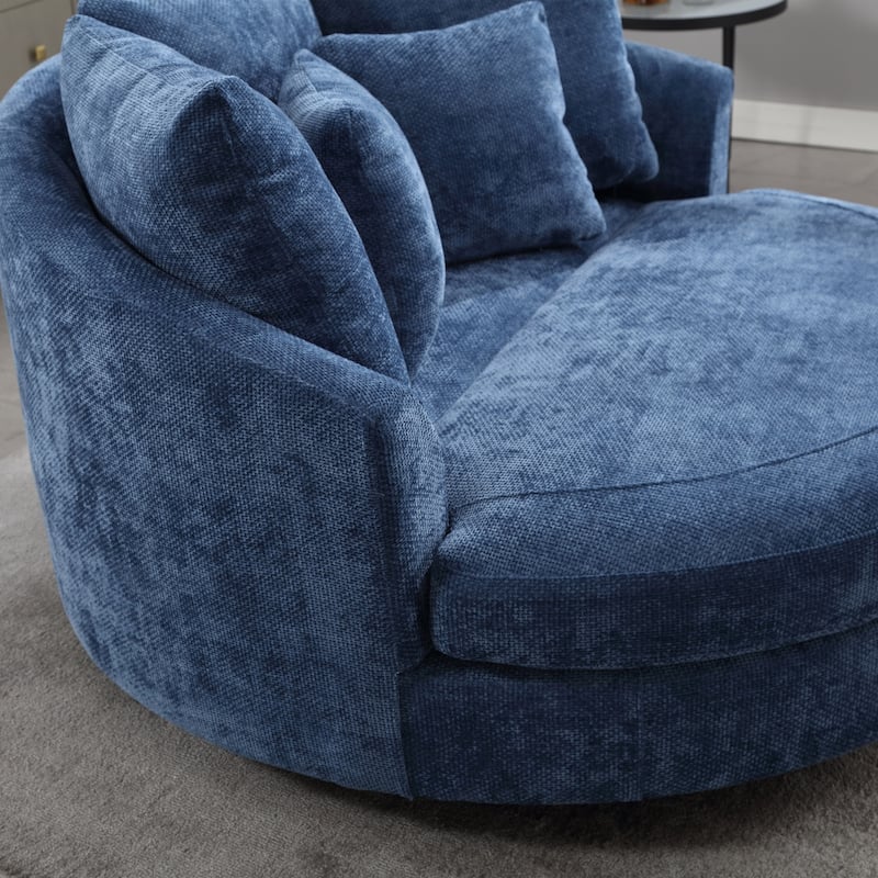 Modern Sofa Chair Round Accent Barrel Chair With 5 Pillows and Storage Ottoman