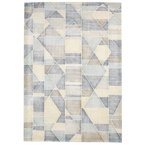 One of a Kind Hand-Tufted Modern 5' x 8' Geometric Wool Beige Rug - 5' x 8'