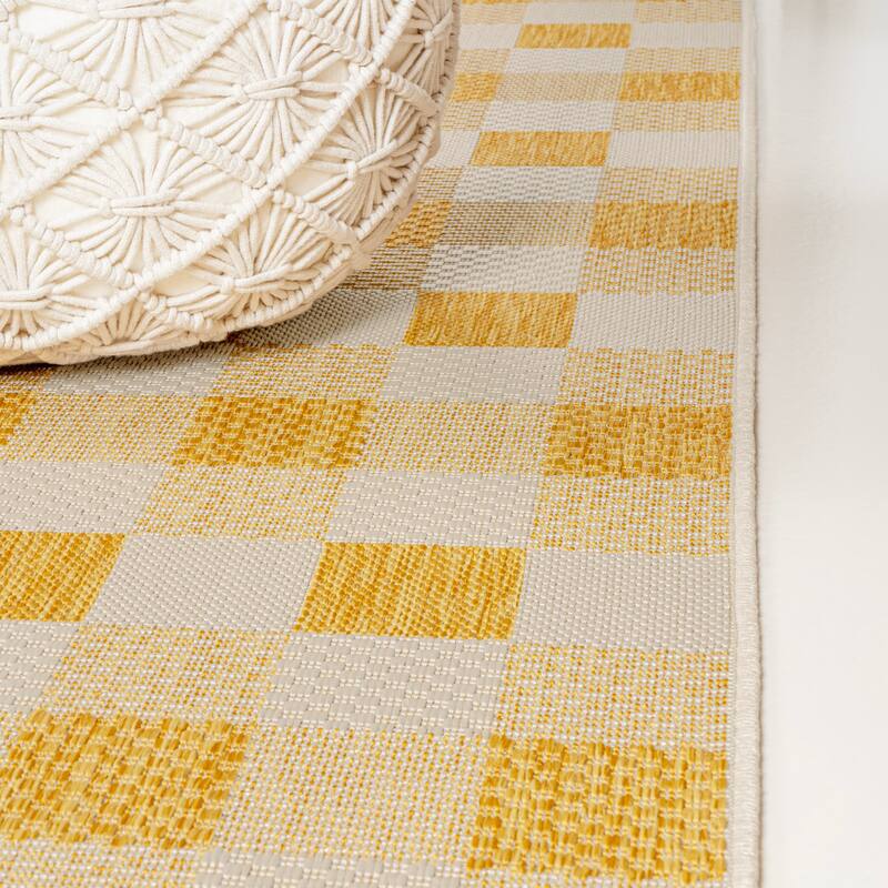 JONATHAN Y Biot Traditional Geometric Bold Gingham Black/Cream Indoor/Outdoor Area Rug