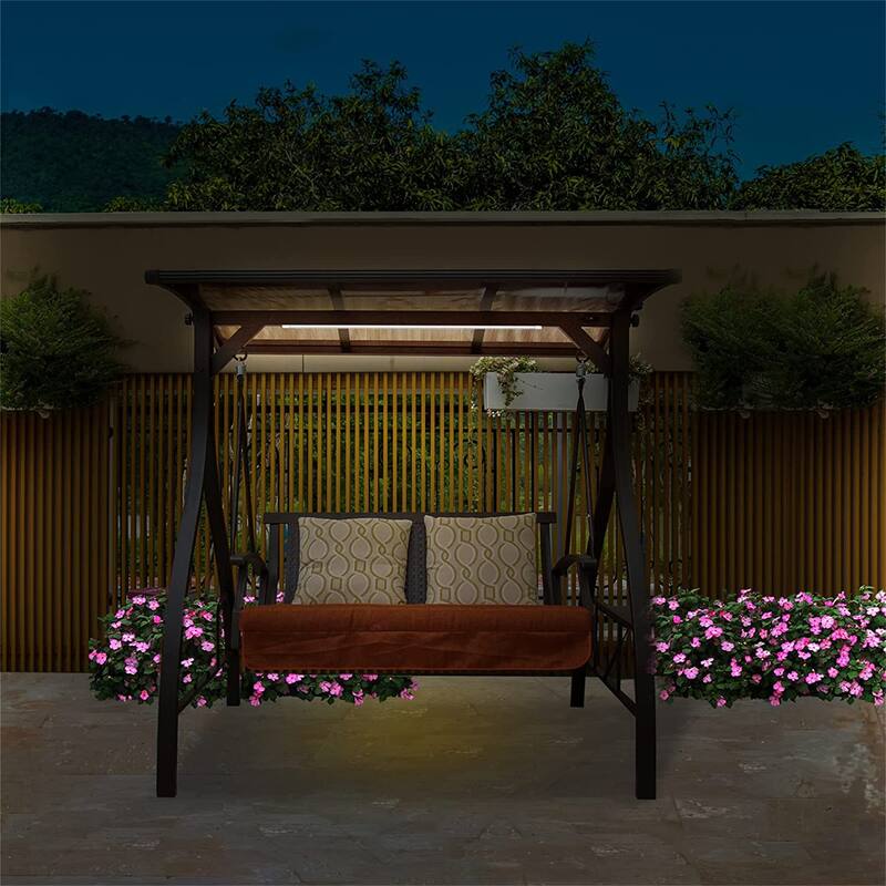 Patio Porch Swing 2 Person with Light and 2 Sunbrella Cushions