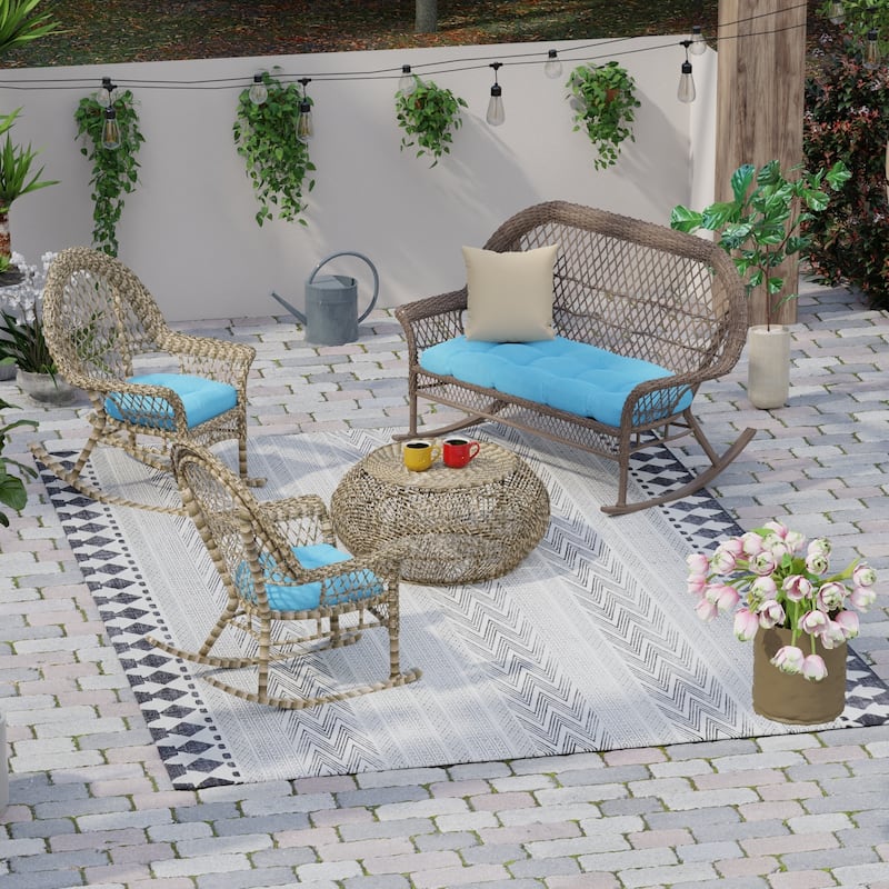 Outdoor Wicker Cushion Set for Bench and 2 Seats - 18'' L x 44'' W x 4'' H - Celosia Ice
