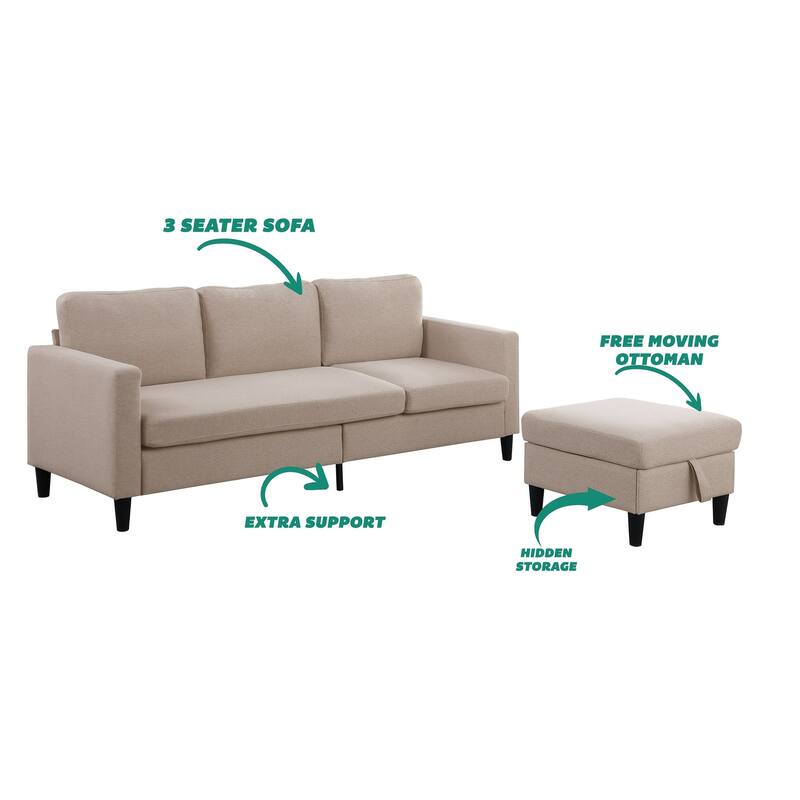 Marcus 77" Mid Century Reversible Sectional with Storage Ottoman