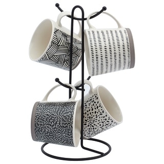 Tabletops Avenue Assorted Black/ White 5-piece Mug and Tree Stand Set