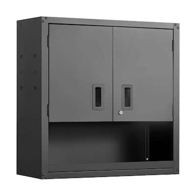 30 Inch Matte Black Metal Wall Storage Cabinet with Adjustable Shelves and Lockable Doors - 30” x 12.01” x 30”