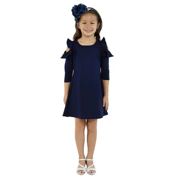 Shop Kids Dream Little Girls Navy Cold Shoulder Ruffle Back To