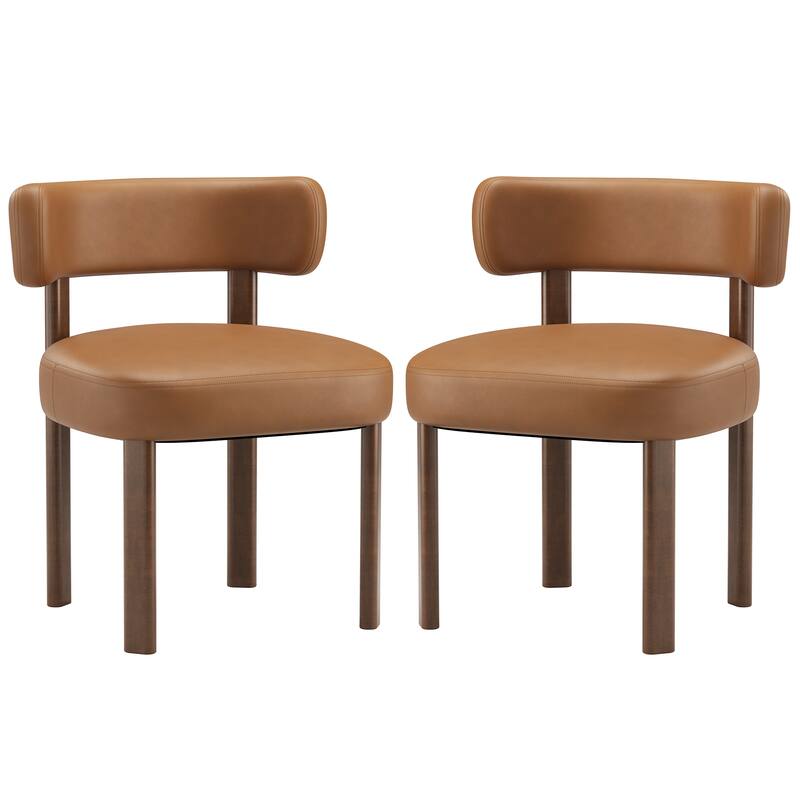 Modern Upholstered Dining Chairs with Solid Wood Legs Ergonomic Backrest - Set of 2 - Brown - Set of 2