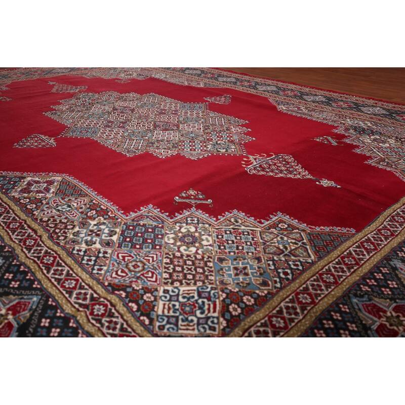 Geometric Red Kashan Turkish Rug Machine Made Carpet - 9'9" x 13'3"
