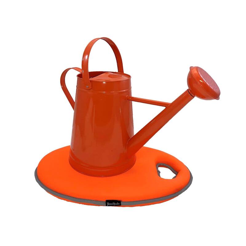 2.1 Gallon Traditional Metal Watering Can with 20"L x 12.25"W Memory Foam Kneeling Cushion - Orange