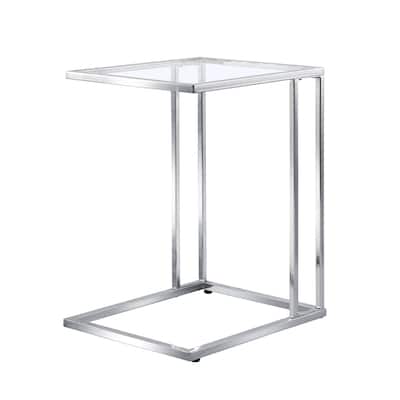 HomeRoots 25" Chrome And Clear Glass Square End Table - 15.75