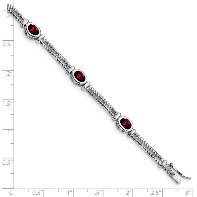 Curata 925 Sterling Silver Polished Box Catch Closure Garnet Bracelet 7 Inch Box Clasp