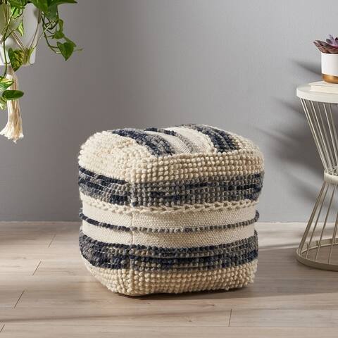 Hambo Contemporary Wool and Cotton Pouf Ottoman by Christopher Knight Home