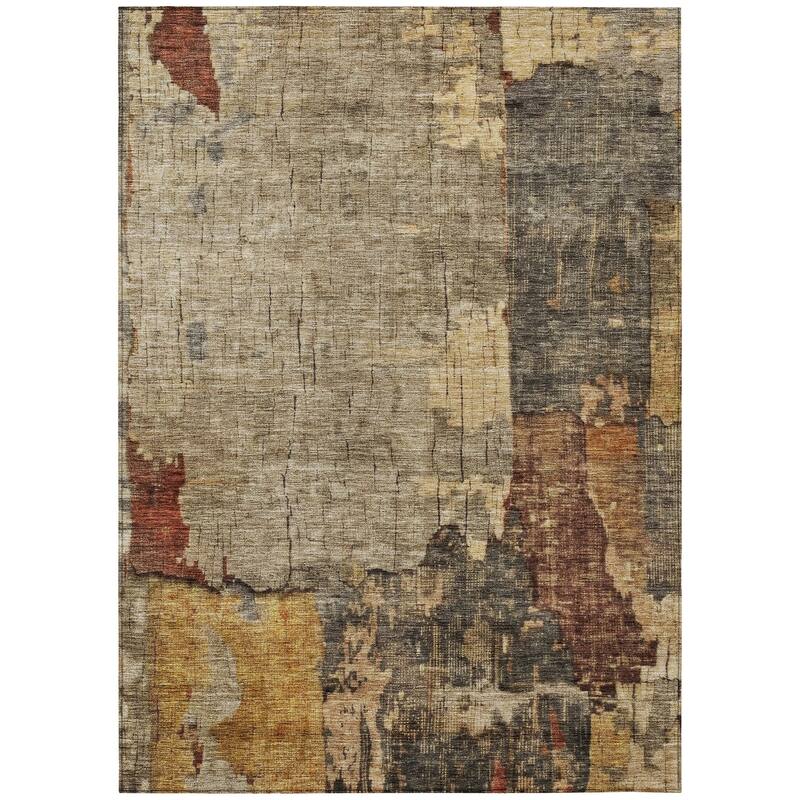 Machine Washable Indoor/ Outdoor Abstract Contemporary Chantille Rug