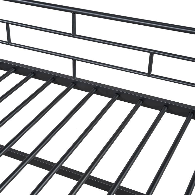 Twin Size Loft Bed with Play and Storage Spaces Underneath, Metal Bed Frame with Storage stairs and Guardrail for Bedroom
