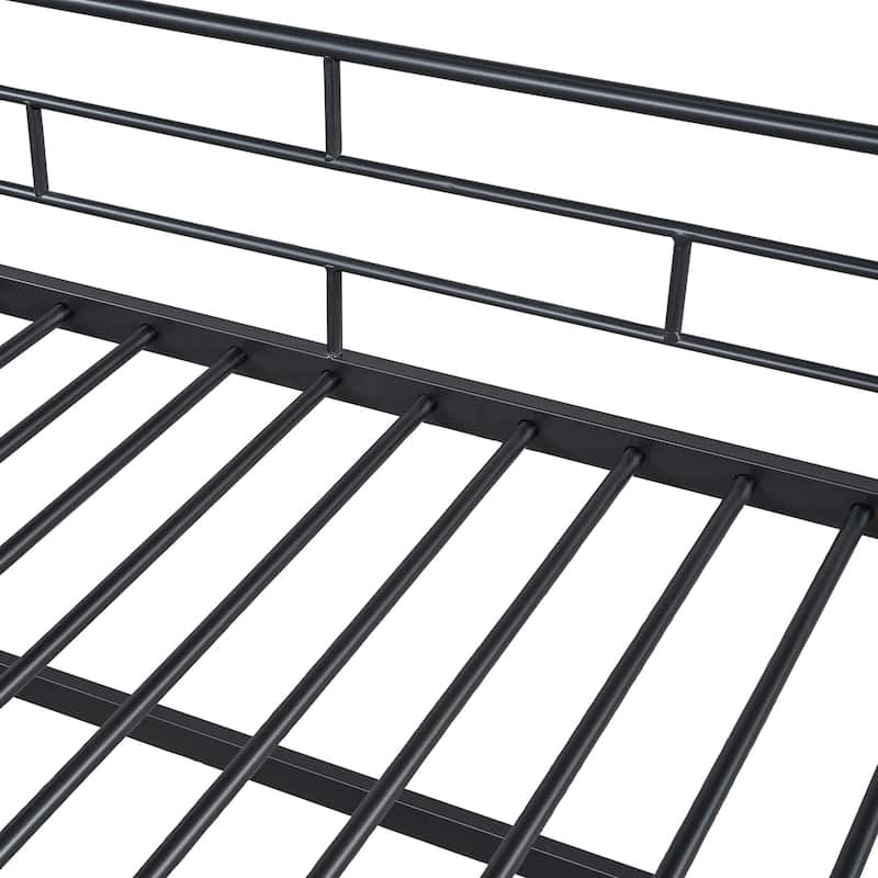 Twin Size MDF Metal Mid Loft Bed with Storage stairs and Fence for Kids, Boys and Girls, Bedroom
