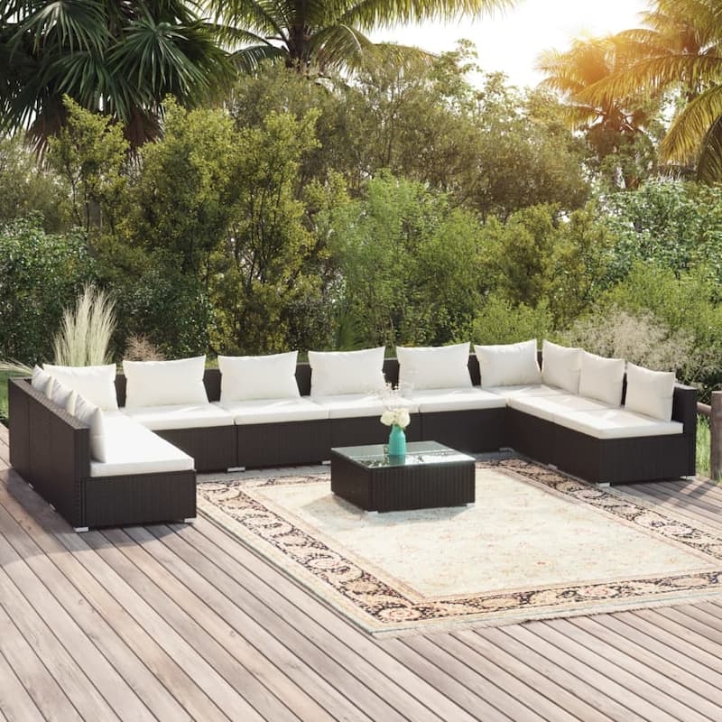 vidaXL Patio Lounge Set Outdoor Sectional Sofa Set Table Garden Poly Rattan - 27.6" x 27.6" x 23.8"
