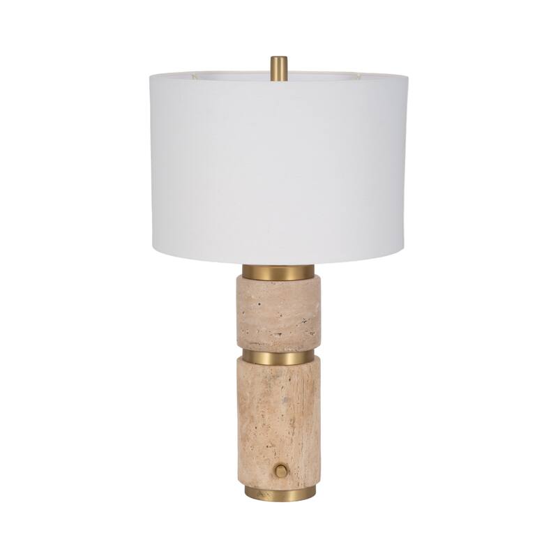 Sagebrook Home 26" Knox Travertine Table Lamp, Gold/Ivory, Cylinder, 26"H - 15" x 15" x 26"