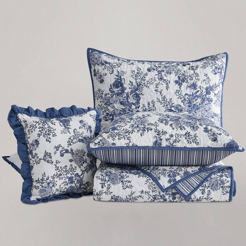 Wonderful 5-Piece Cotton Quilt Set Floral Printed Bedding Set