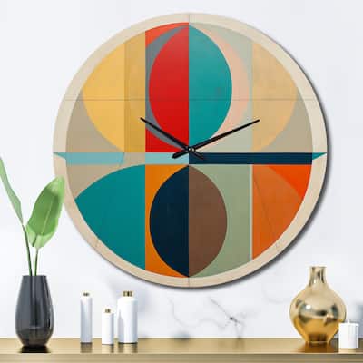 Designart "Serendipity Retro Abstract Midcentury Geometrics I" Modern Midcentury Oversized Wall Clock