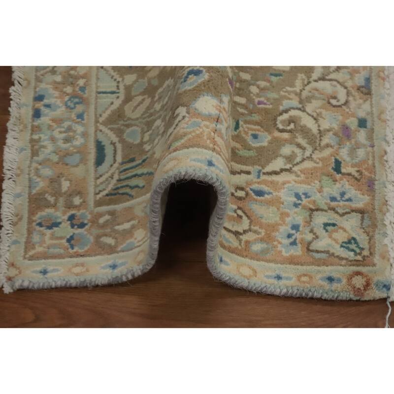 Hand Knotted Oriental 100% Wool Carpet Traditional Floral Brown Kerman Area Rug - 2' 10'' X 1' 9''