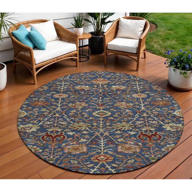 HomeRoots Floral Transitional Rectangle Outdoor Rug - 8' Round