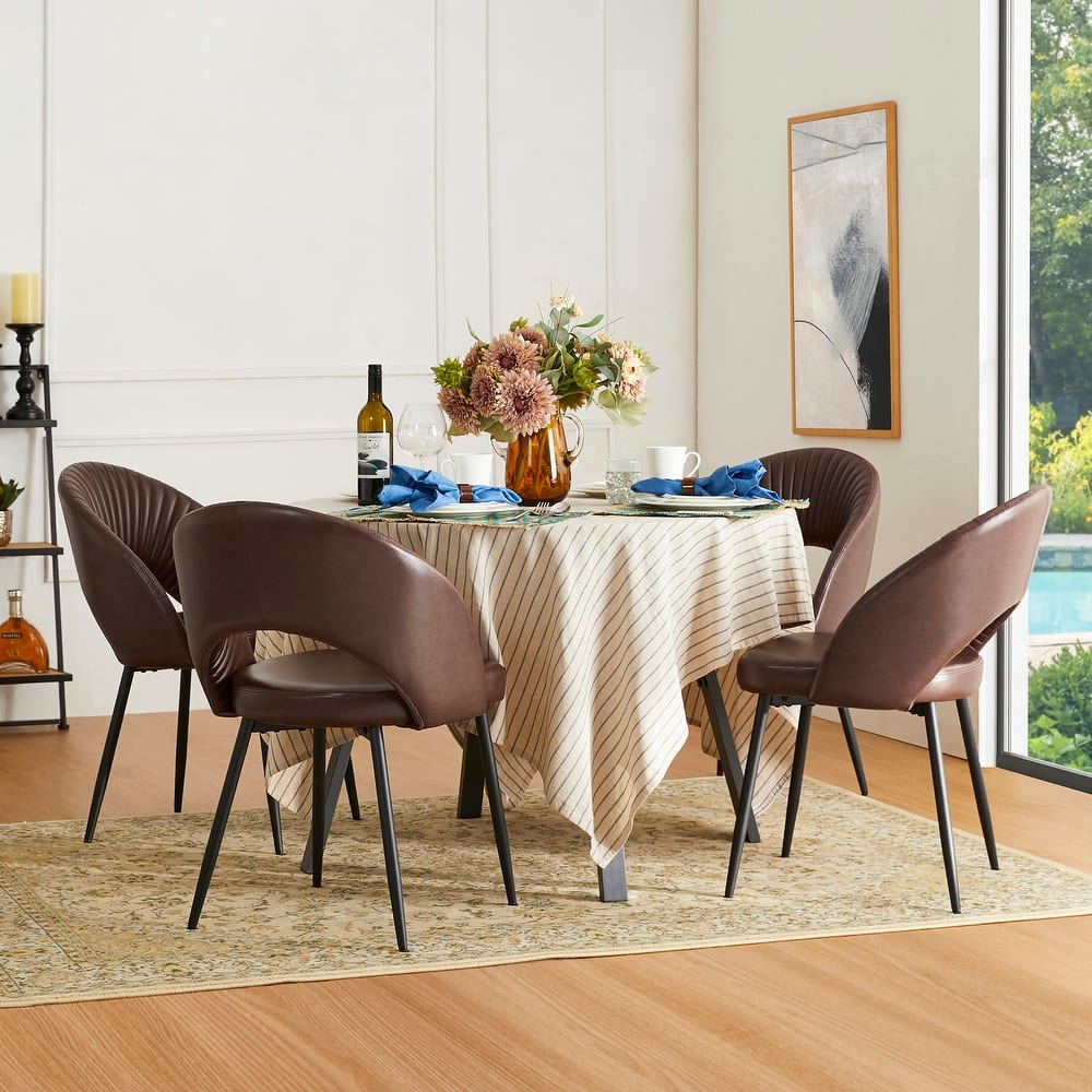 Glitzhome Mid-Century Modern Quilted PU Leather Dining Side Chair with Metal Tapered Legs