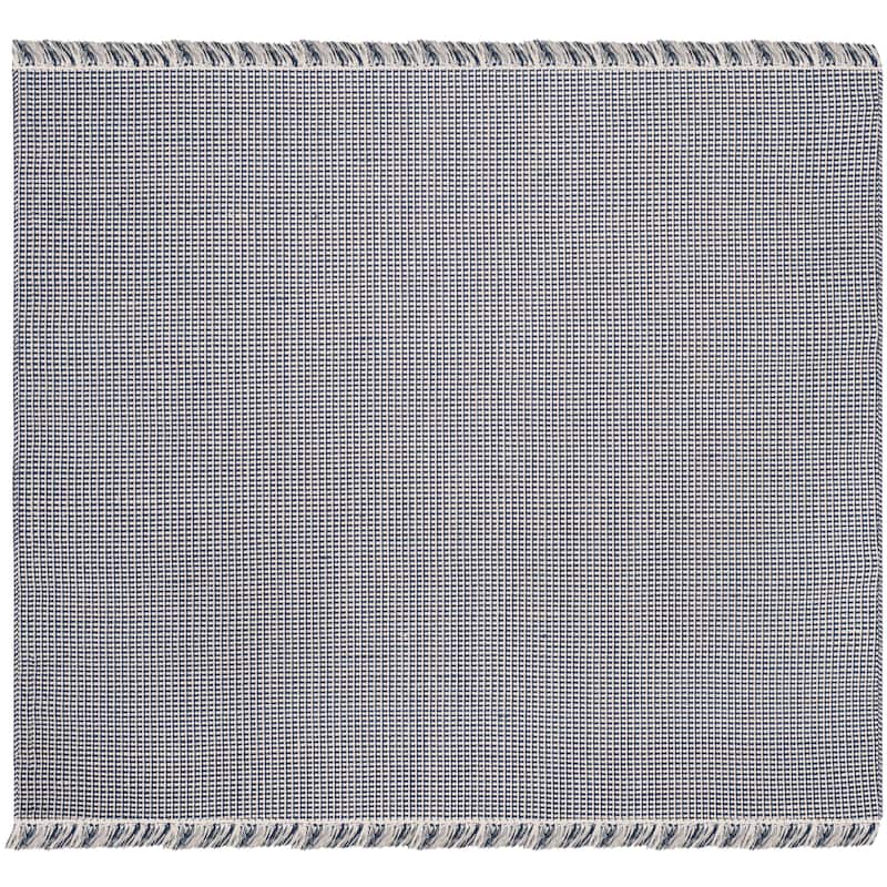 SAFAVIEH, Handmade Montauk Cliff Stripe Flatweave Cotton Fringe Rug - 4' Square - Ivory/Navy