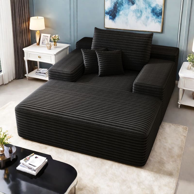 51.2" Corduroy 2-Seater Sofa - Cloud-Like Deep Seat, 600lb Capacity, No Assembly Required, with Ergonomic Pillows - Antique Black
