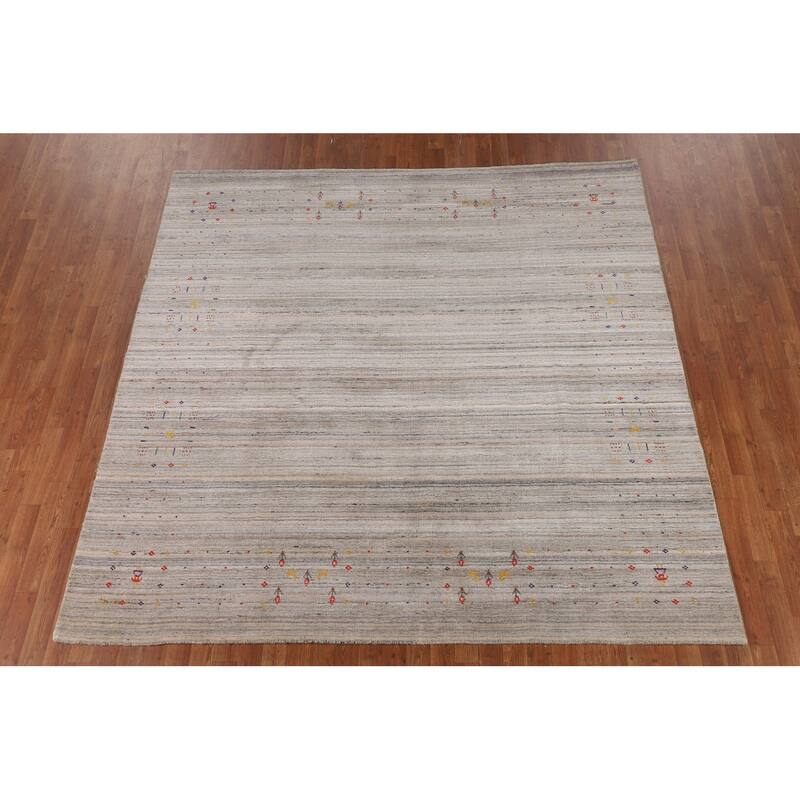 Earth Tone Gabbeh Square Area Rug Hand-Knotted Oriental Wool Carpet - 7'10" X 8'0"