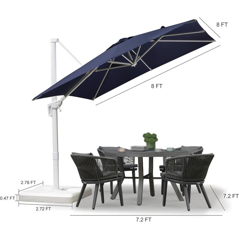 PURPLE LEAF 8 ft White Cantilever Patio Umbrella With Base