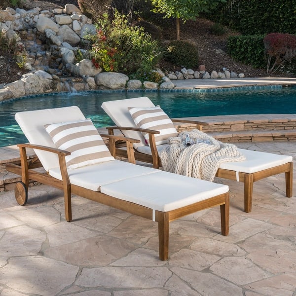 slide 2 of 43, Perla Acacia Wood Chaise Lounge (Set of 2) by Christopher Knight Home