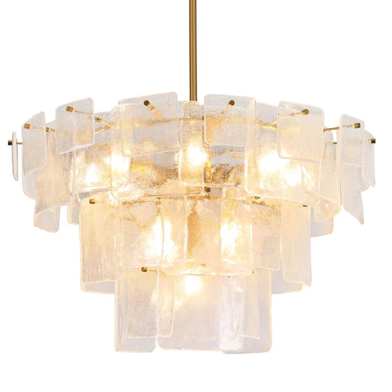 Calyra Modern Luxury 13-Light Tiered Gold Textured Handmade Glass Chandelier for Living Dining Room Foyer