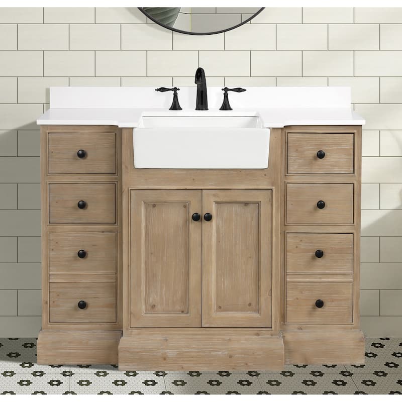 Ari Bath, Kelly 48" Bathroom Vanity, Weathered Fir Finish, White Engineered Stone - 48