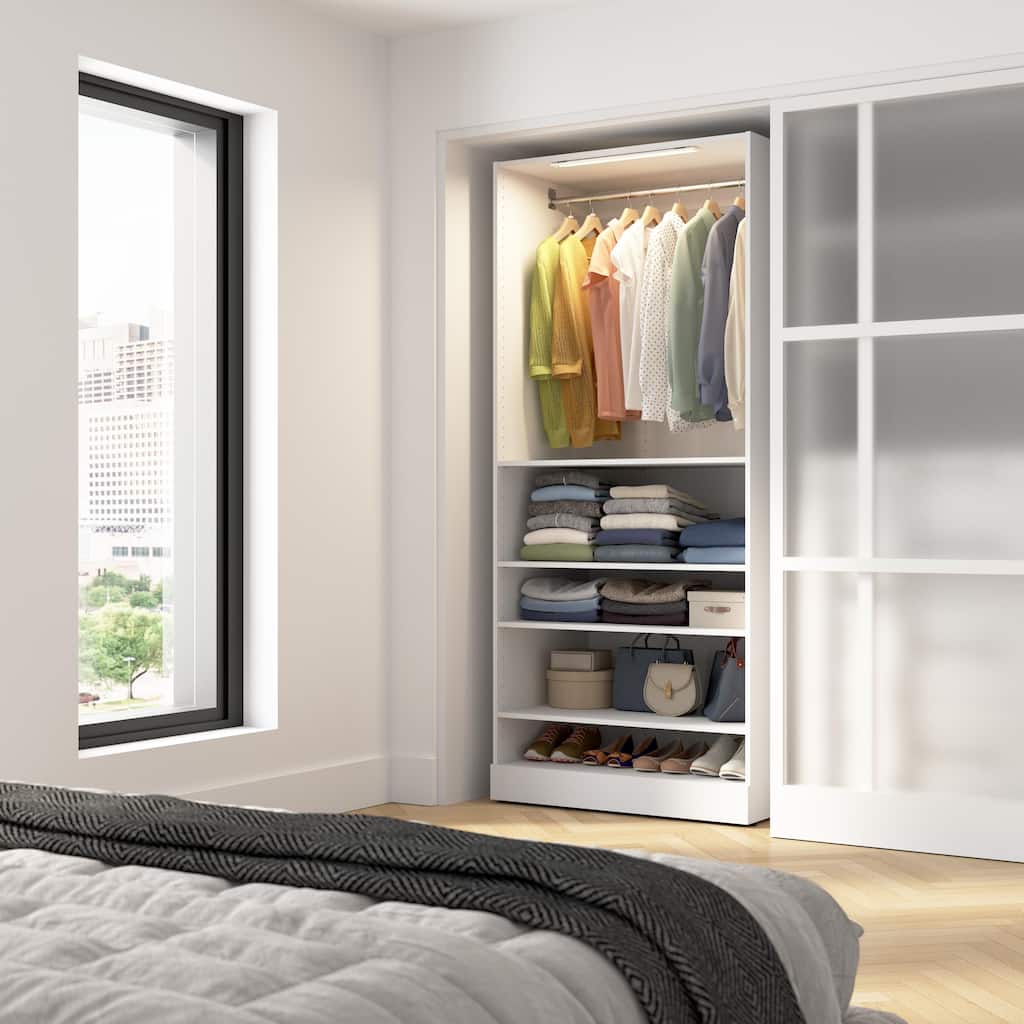 Bestar Florence 36W x 25D Closet System Tower with LED Light, Shelves