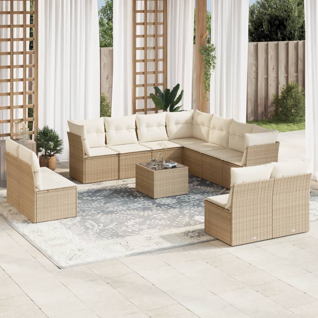 vidaXL Garden Sofa Set Beige PE Rattan Large Adjustable Armrests - 24.4 x 24.4 x 27.2