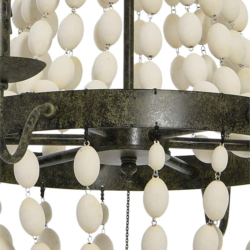 Metal Chandelier with Wood Beads & 6 Lights