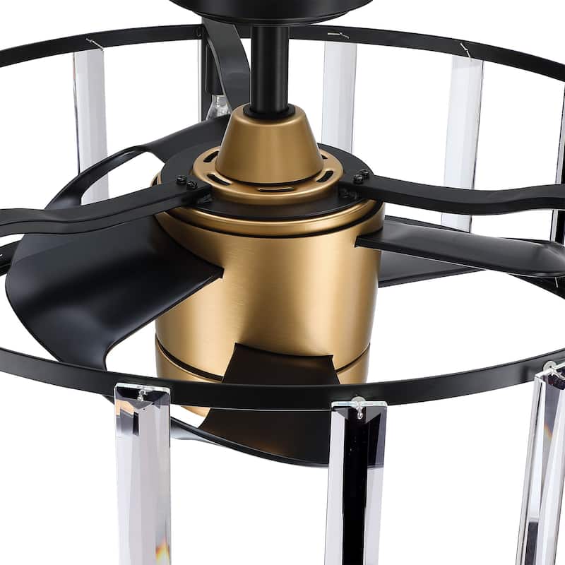 27" Modern Black ABS 3-Blade Crystal Caged Ceiling Fan Chandelier with Remote