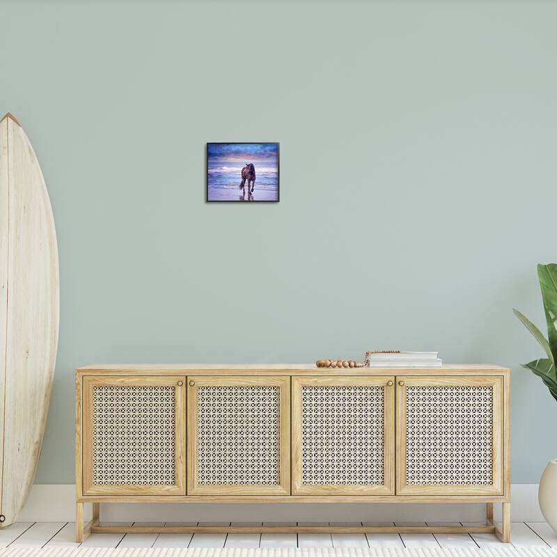 Stupell Wild Horse on Beach Colorful Blue Sunset Framed Giclee Texturized Art by PHBurchett