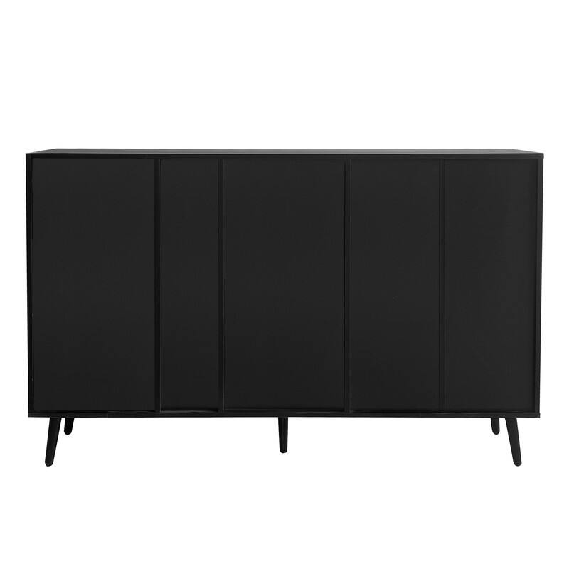 Glass Door Storage Cabinet with Drawers and Metal Handles, Living Room Modern Buffet Sideboard