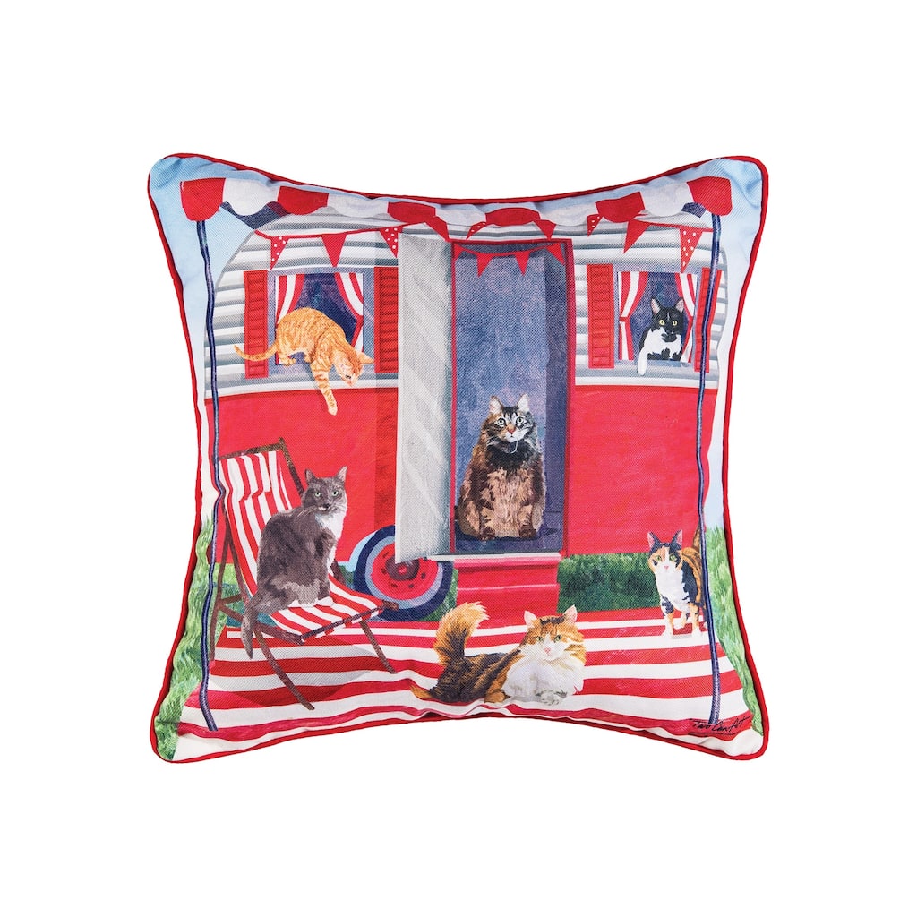 18" x 18" Cat Caravan July Fourth, Printed Throw Pillow