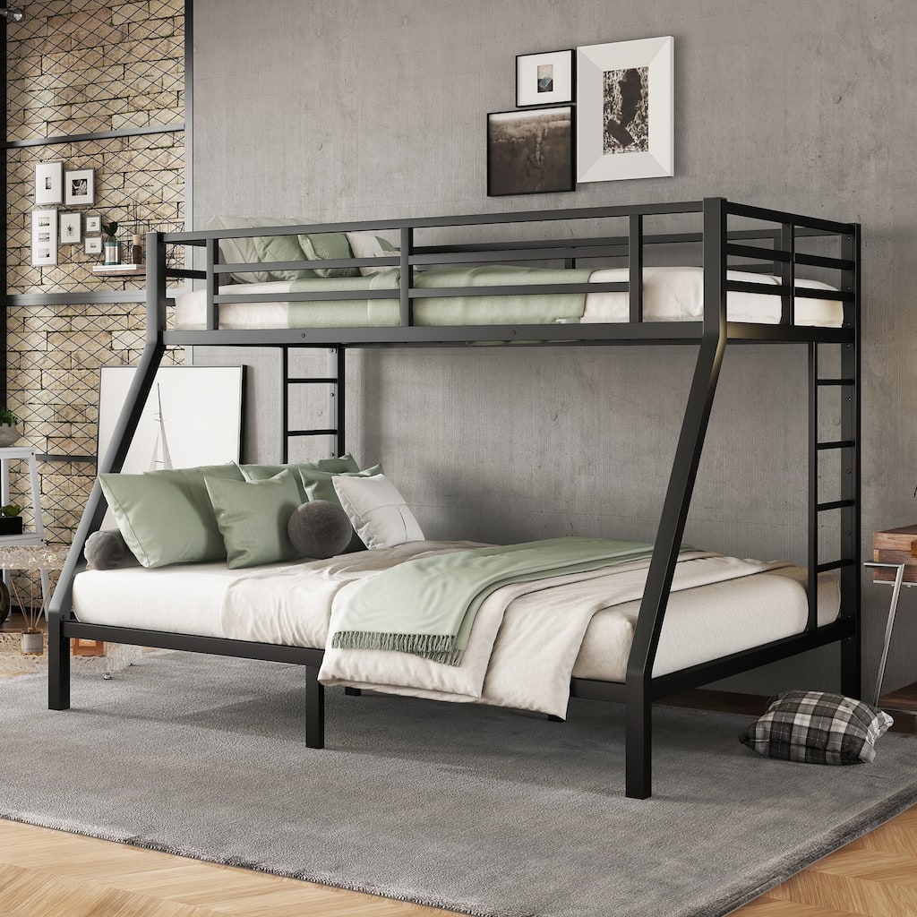 Metal Bunk Bed with Dual Ladders, Noise-Free Sleep, Space-Saving Storage & Safety Guardrails