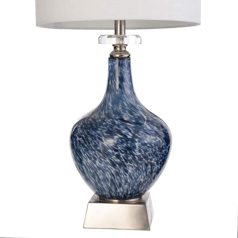 Gemma Silsden Table Lamp - Marbled Blue Art Finish - White Fabric Shade