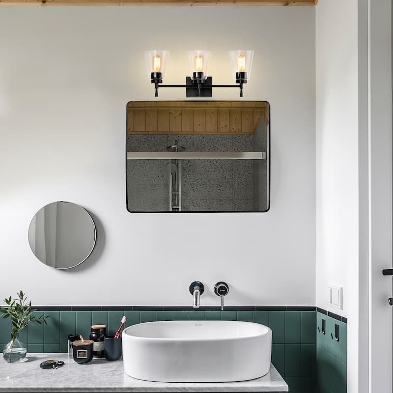 Matte Black 3-Light Modern Vanity Light with Clear Cone Glass Shades