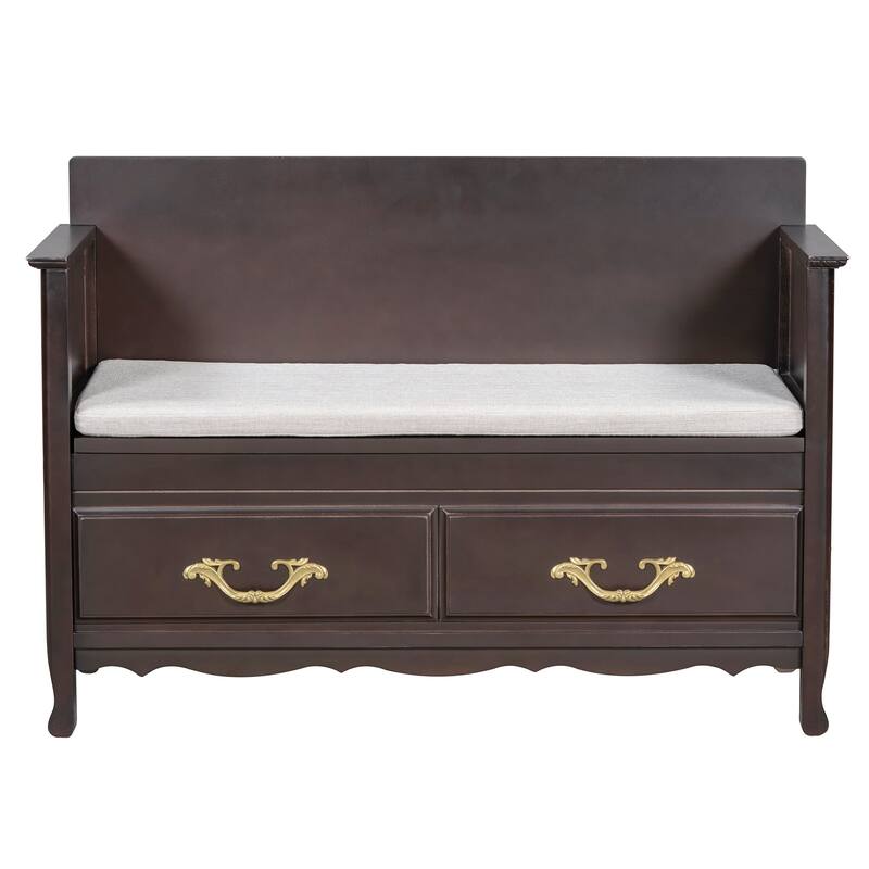 Shoe Bench with Removable Cushion,Hidden Storage and Back