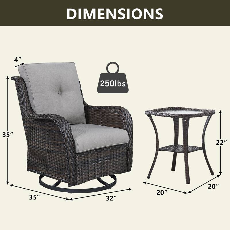 Outdoor Swivel Rocker Patio Chairs with Table Set of 2