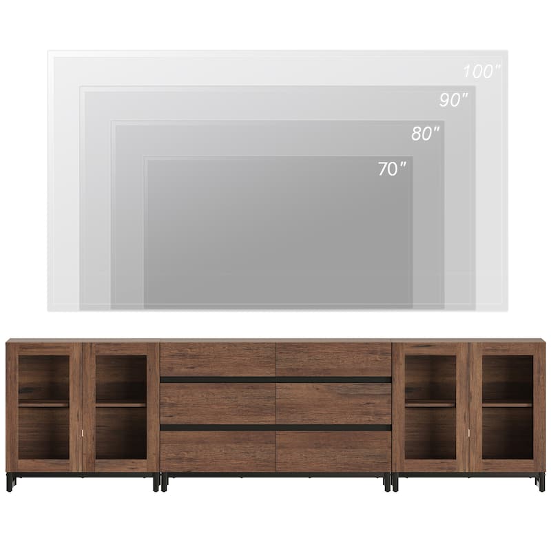3 in 1 TV Stand for TVs up to 120 inches, Modern TV Console with Glass Doors and 6 Drawers for Living Room, Bedroom