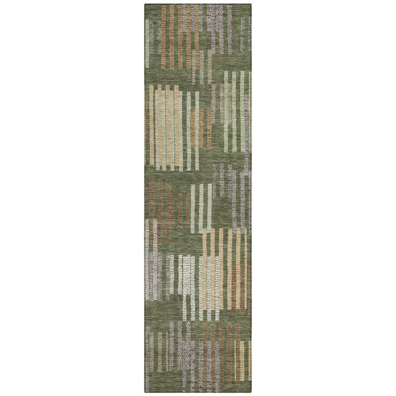 Machine Washable Indoor/ Outdoor Modern Pines Chantille Rug